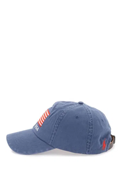 Shop Polo Ralph Lauren Baseball Cap In Twill With Embroidered Flag In Blue