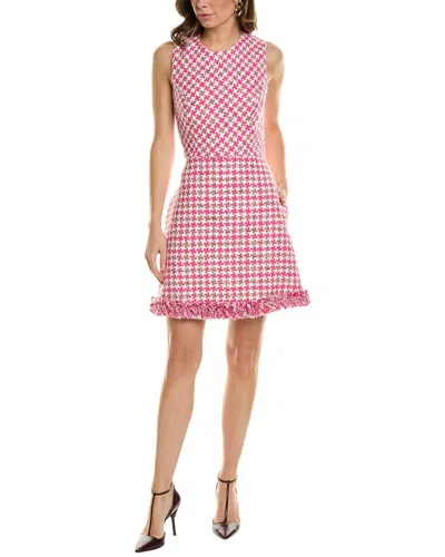 Shop Carolina Herrera Fringe Hem Wool-blend Mini Dress In Pink
