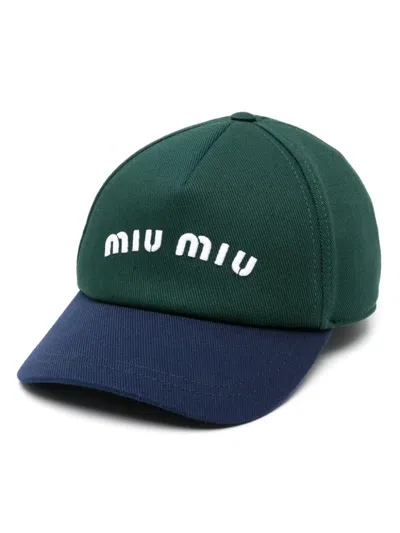 Shop Miu Miu Green Logo-embroidery Baseball Hat