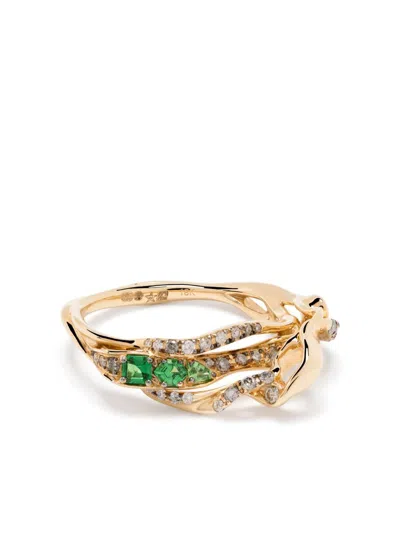 Bibi Van Der Velden 18kt Yellow Gold Exhale Diamond And Tsavorite Stackable Ring In Gold