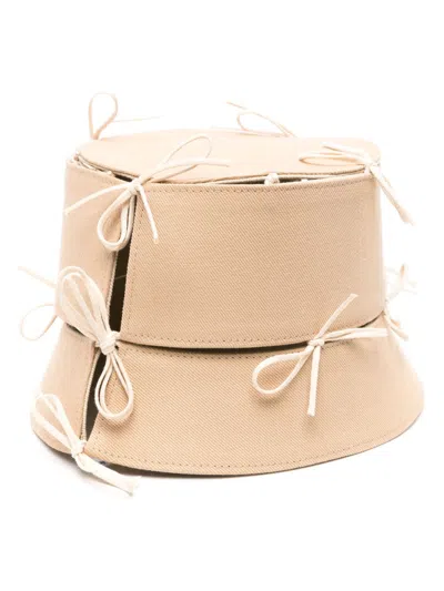 Shop Ruslan Baginskiy Neutral Bow-detail Cotton Bucket Hat In Neutrals