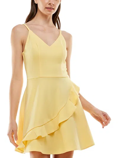 Shop Speechless Juniors Womens Ruffled Short Mini Dress In Yellow