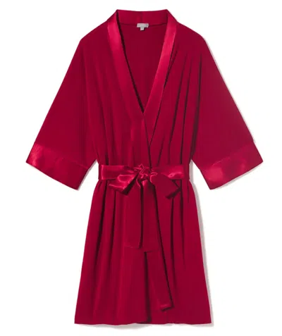 Shop Pj Harlow Shala Rib Knit Robe W/ Satin Trim In Red