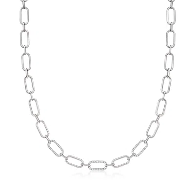 Shop Ross-simons Diamond Paper Clip Link Necklace In Sterling Silver In Multi