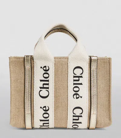 Shop Chloé Mini Canvas Woody Tote Bag In Gold