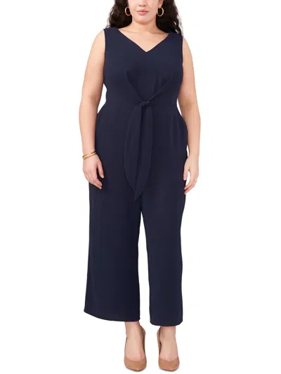 Shop Vince Camuto Island Oasis Womens Tie Waist Wide Leg Jumpsuit In Blue