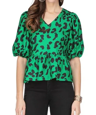 Shop Jade Ruffles Hem Top In Green Cheetah