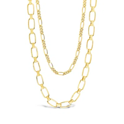 Shop Sterling Forever Figaro & Square Link Layered Chain Necklace In Gold