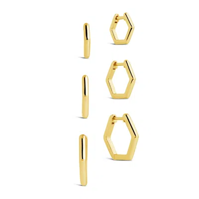 Shop Sterling Forever Lily Geometric Hoop Earring Set In Gold