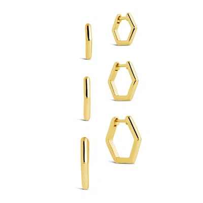 Sterling Forever Lily Geometric Hoop Earring Set In Gold