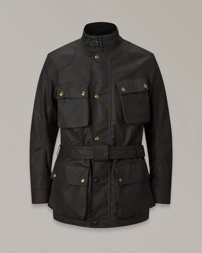 Belstaff Mens Black Trialmaster Belted Four-buttoned-pockets Regular-fit Waxed-cotton Jacket In Green