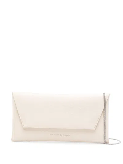 Shop Brunello Cucinelli Leather Shoulder Bag In White