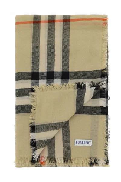 Shop Burberry Ered Wool Stole In Beige