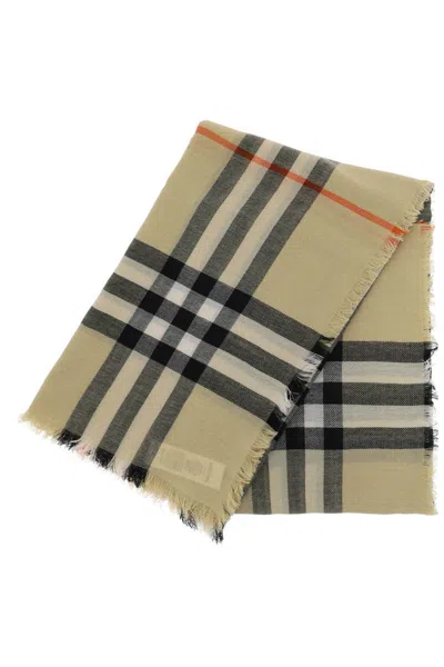 Shop Burberry Ered Wool Stole In Beige