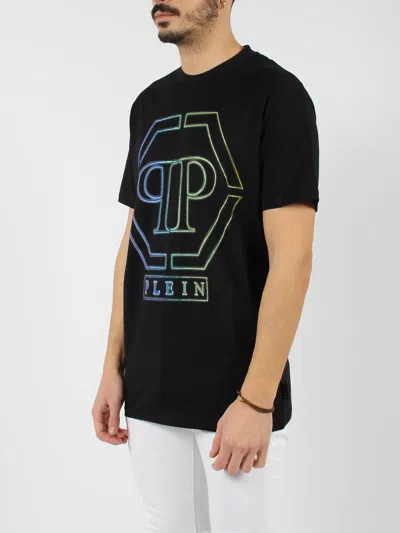 Shop Philipp Plein Embroidered Round Neck Ss Hexagon T-shirt