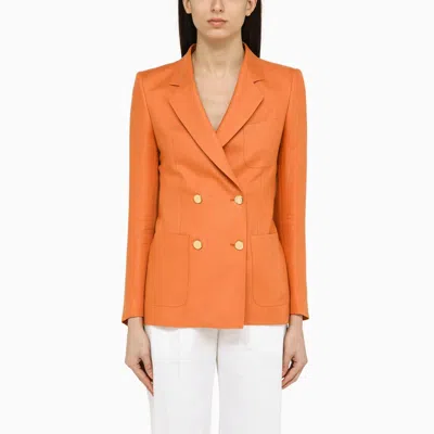 Shop Tagliatore Orange Linen Double-breasted Jacket