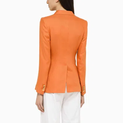 Shop Tagliatore Orange Linen Double-breasted Jacket