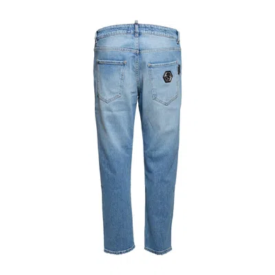 Shop Philipp Plein Detroit Fit Logo-patch Mid-rise Jeans In Medium Blue