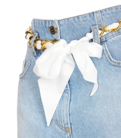 Shop Elisabetta Franchi Denim Shorts With Belt In Blue