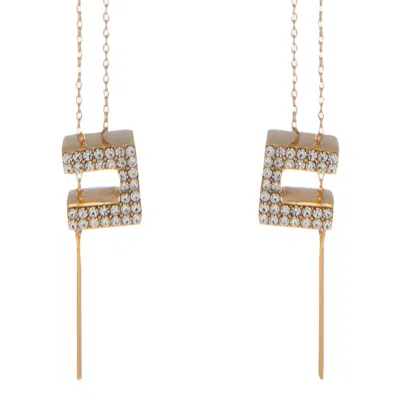 Shop Elisabetta Franchi Strass Logo Pendant Earrings In Oro Giallo