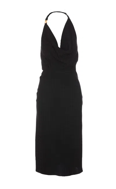 Shop Elisabetta Franchi Logo Midi Dress In Black