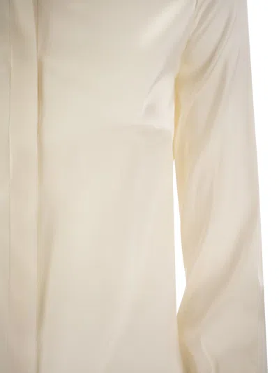 Shop Elisabetta Franchi Straight Silk Satin Shirt In Burro