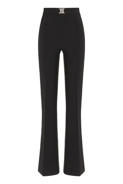 Shop Elisabetta Franchi Crepe Wide-leg Trousers In Black