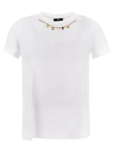 Shop Elisabetta Franchi Chain T-shirt In Gesso