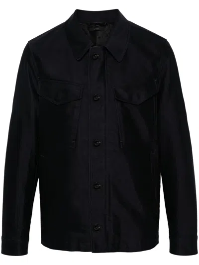 Shop Tom Ford Shirt Jacket With Wide Collar In Blue