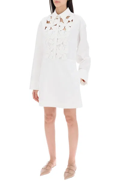 Shop Valentino Garavani "mini Dress In Compact Poplin With Hibisc In White