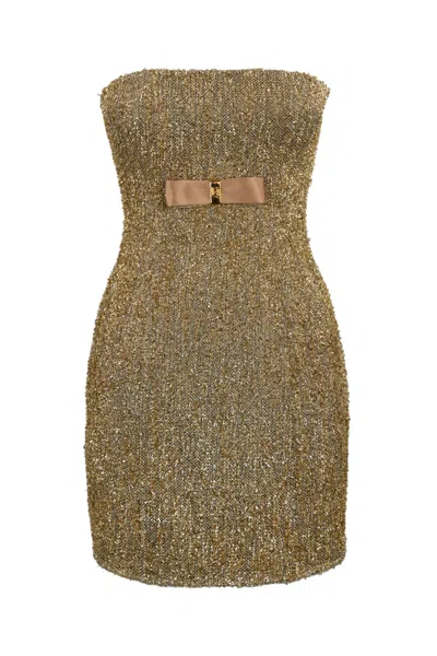 Shop Elisabetta Franchi Gold Lurex Tweed Dress In Golden