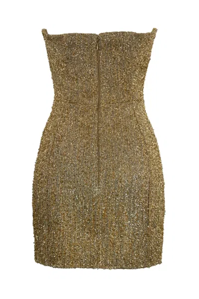 Shop Elisabetta Franchi Gold Lurex Tweed Dress In Golden