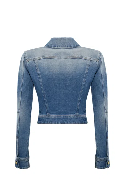 Shop Elisabetta Franchi Cropped Denim Jacket In Blue