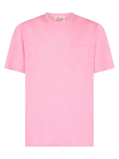 Shop Mc2 Saint Barth Linen T-shirt With Front Pocket Clothing In Pink & Purple