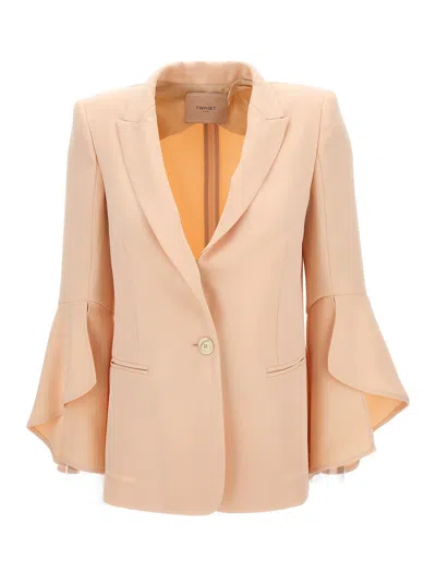 Shop Twinset Pink Blazer With Wide Sleeves In Technical Fabric Woman In Light Pink