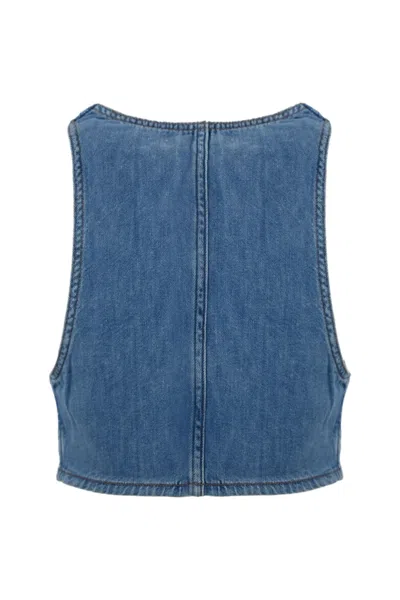 Shop Twinset Denim Vest With Buttons In Blue