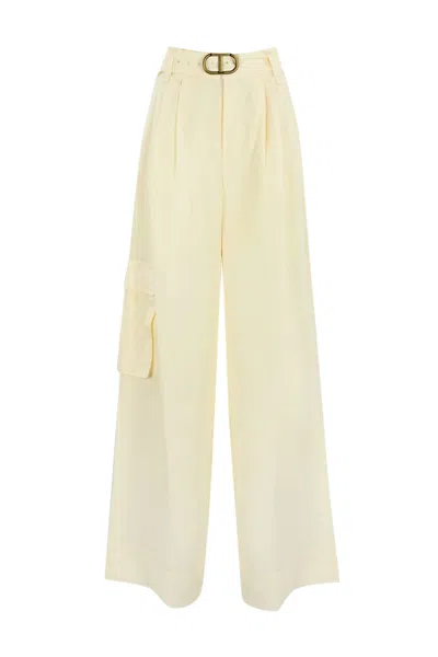 Shop Twinset Cargo Trousers In Linen Blend Canvas In White
