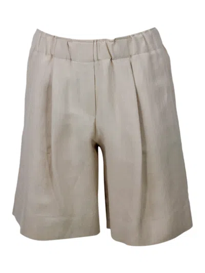 Shop Antonelli Knee-length Bermuda Shorts In Linen Blend With Small Darts And Elasticated Waist
