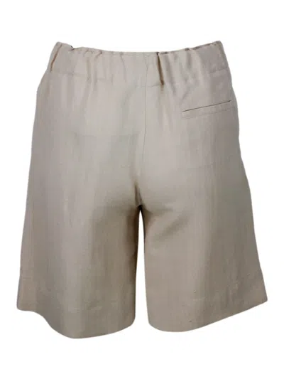 Shop Antonelli Knee-length Bermuda Shorts In Linen Blend With Small Darts And Elasticated Waist