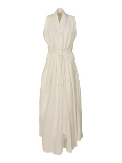 Shop Marc Le Bihan Belted Waist Sleeveless Dress In White