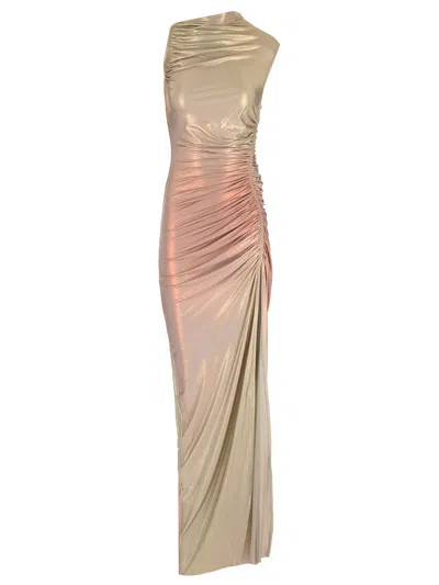 Shop Rick Owens Long Dress In Metallic Viscose In Multicolor