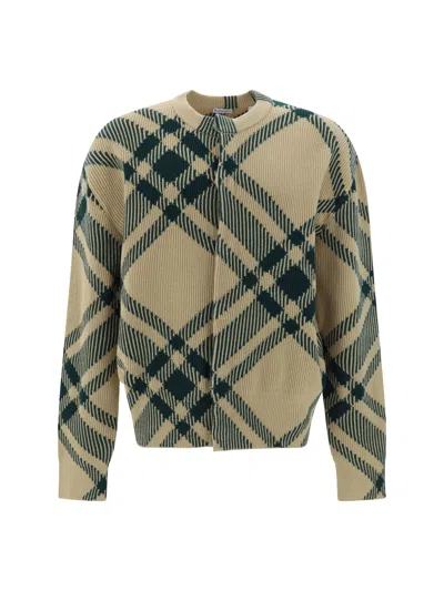 Shop Burberry Cardigan In Flax Ip Check