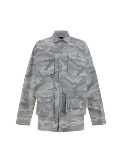 Shop Balenciaga Cargo Shirt In Light Grey