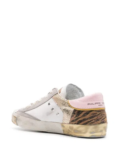 Shop Philippe Model Prsx Low Sneakers - White, Animalier And Gold