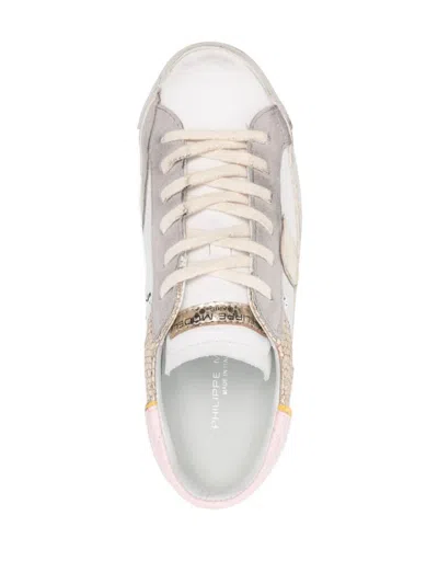 Shop Philippe Model Prsx Low Sneakers - White, Animalier And Gold