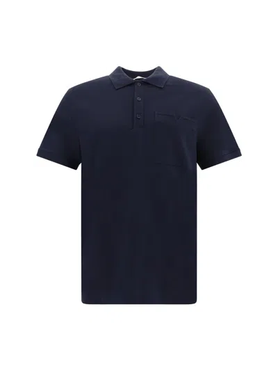 Shop Valentino Button Detailed Short-sleeved Polo Shirt In Navy