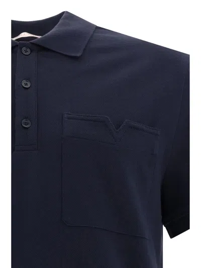 Shop Valentino Button Detailed Short-sleeved Polo Shirt In Navy