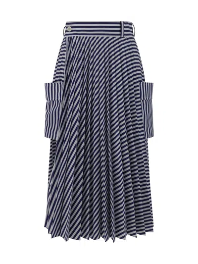 Shop Sacai Thomas Mason Skirt In Navy Stripe