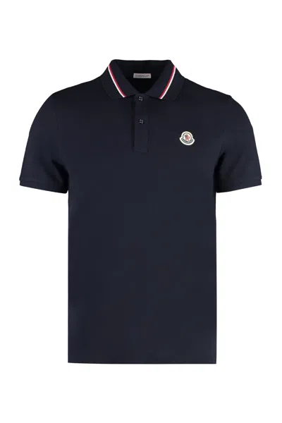Shop Moncler Short Sleeve Cotton Polo Shirt In Blue