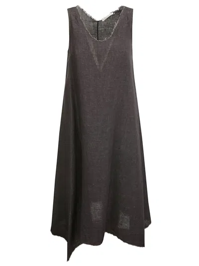 Shop Stefano Mortari Linen Dress With Side Tips In Anthracite